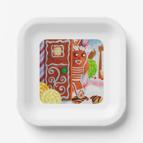 GINGERBREAD MAN 7 Square Paper Plates