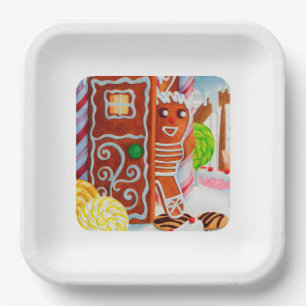 GINGERBREAD MAN 9" Square Paper Plates