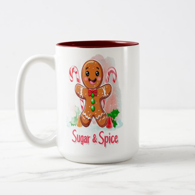 Gingerbread Man and Candy Cane Christmas Mug (Left)