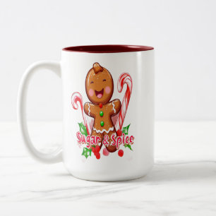 Gingerbread Man and Candy Cane Christmas Two-Tone Coffee Mug