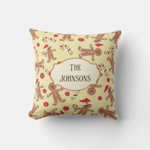 Gingerbread Man and Candy Canes Christmas Throw Pillow