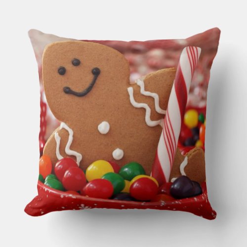 Gingerbread Man and Candy Throw Pillow