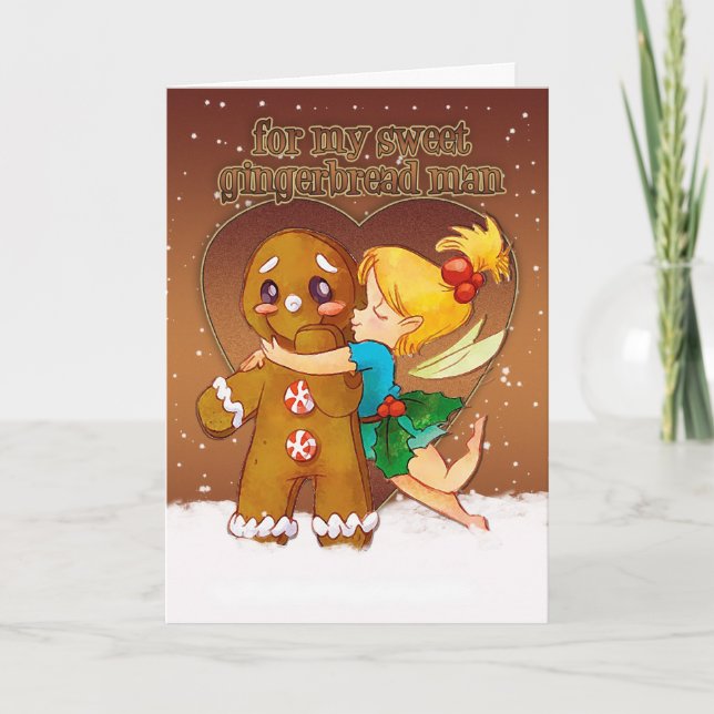 Gingerbread Man And Fairy Christmas Card - Love At (Front)