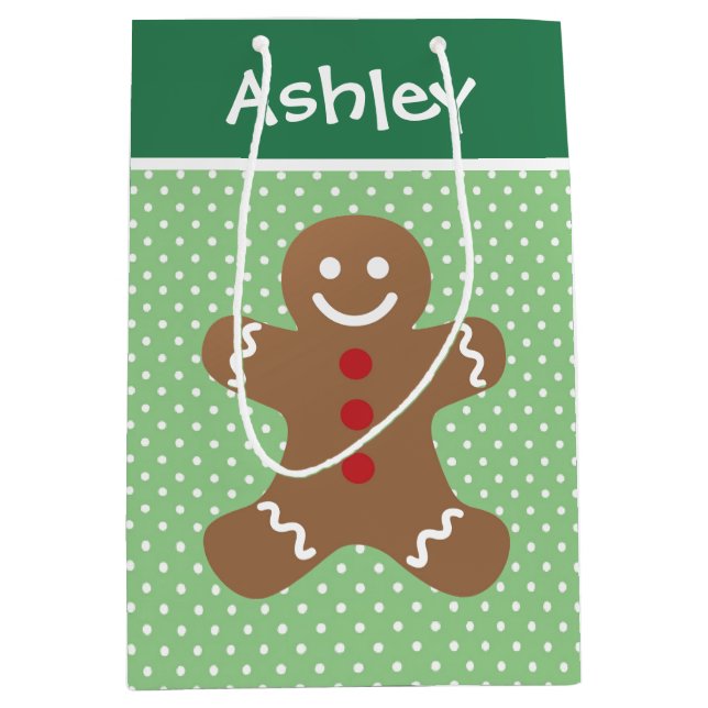 Gingerbread Man and Polka Dots Personalised Medium Gift Bag (Front)
