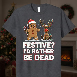 Gingerbread Man and Reindeer Sarcastic Christmas T-Shirt