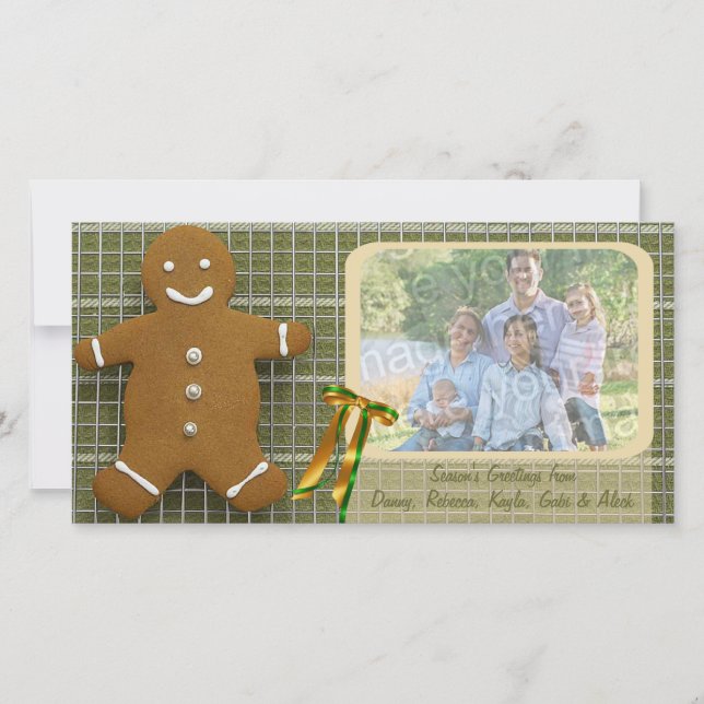 Gingerbread Man And Ribbon Photo Holiday Card (Front)