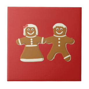 Gingerbread Man and Woman on Red Ceramic Tile