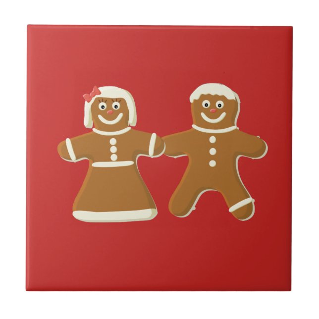 Gingerbread Man and Woman on Red Ceramic Tile (Front)