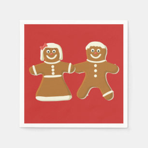 Gingerbread Man and Woman on Red Paper Napkins