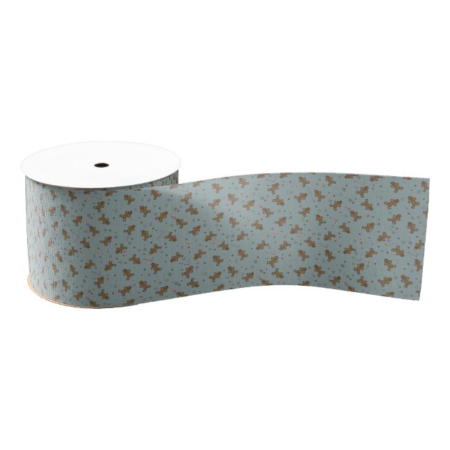 Gingerbread Man and Woman Ribbon on teal (Spool)