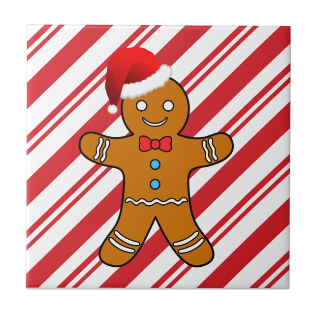 gingerbread man at christmas ceramic tile (Front)