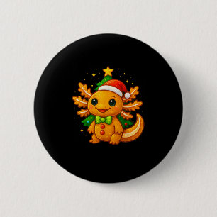 Gingerbread Man Axolotl Santa Hat Christmas Tree Button