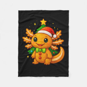 Gingerbread Man Axolotl Santa Hat Christmas Tree Fleece Blanket