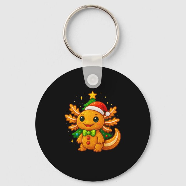 Gingerbread Man Axolotl Santa Hat Christmas Tree  Keychain (Front)