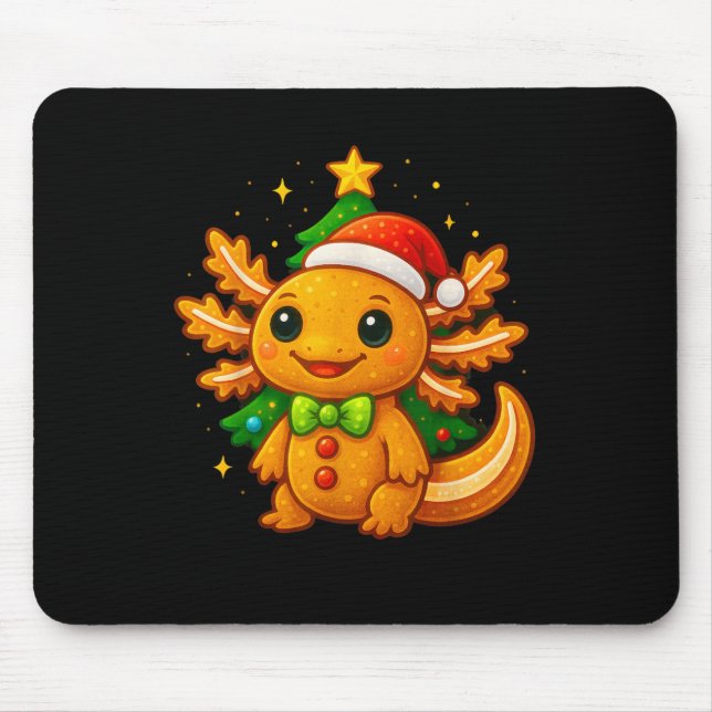 Gingerbread Man Axolotl Santa Hat Christmas Tree  Mouse Pad (Front)