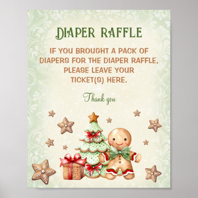 Gingerbread Man Baby Shower Diaper Raffle Sign (Front)