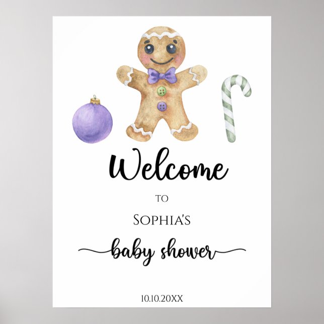 Gingerbread man baby shower foam board poster (Front)
