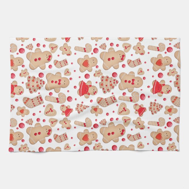 Gingerbread Man Baked Cookies Rustic Whimsical Kitchen Towel (Horizontal)