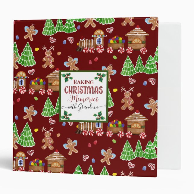 Gingerbread Man Baking Christmas Memories Grandma 3 Ring Binder (Front/Inside)