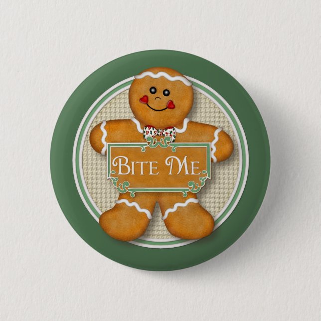 Gingerbread Man - Bite Me Pinback Button (Front)
