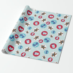 Gingerbread Man Blue Circles Christmas and Holiday Wrapping Paper
