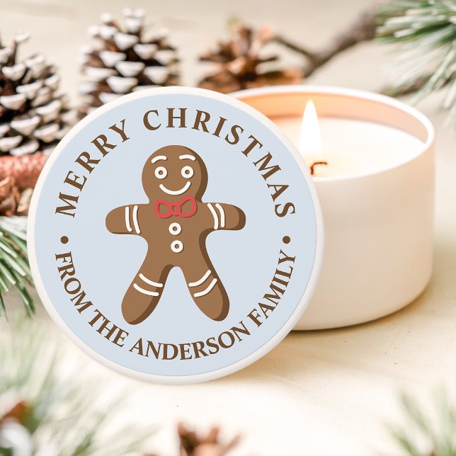Gingerbread Man Blue Merry Christmas Mini Candle Favors (Creator Uploaded)