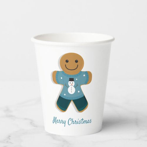 Gingerbread Man Blue Sweater Christmas Paper Cups