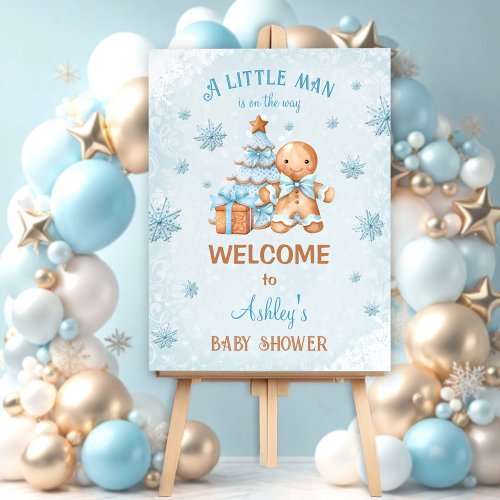 Gingerbread Man Boy Blue Christmas Baby Shower Foam Board