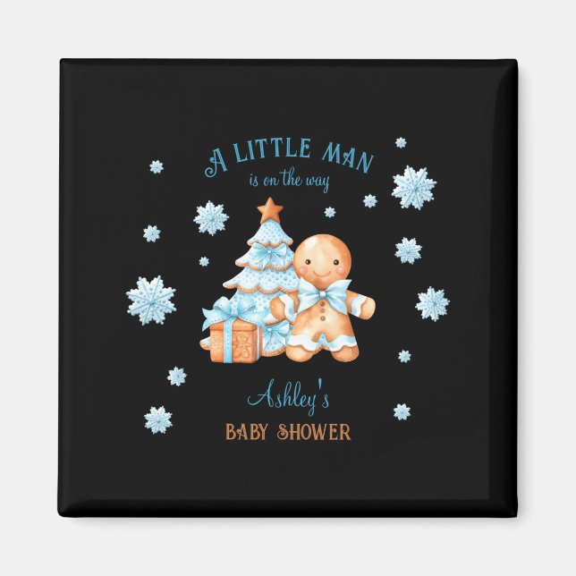 Gingerbread Man Boy Blue Christmas Baby Shower  Magnet (Front)