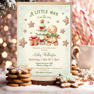 Gingerbread Man Boy Classic Christmas Baby Shower Invitation