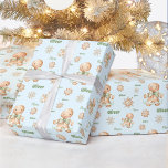 Gingerbread Man Boy Name Blue Green Christmas Wrapping Paper<br><div class="desc">Cute Christmas paper in blue,  green and beige with an adorable gingerbread man,  gingerbread cookies and faux golden little snowflakes. Easily personalize the name - Kate Eden Art</div>