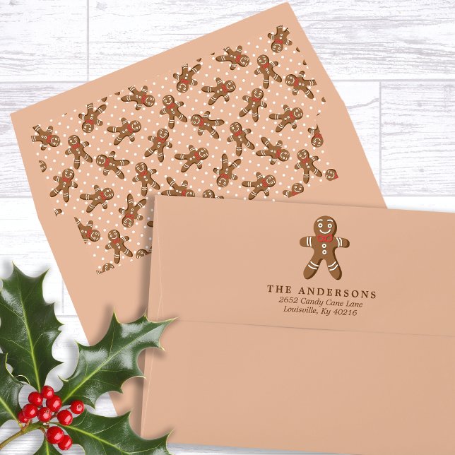 Gingerbread Man Brown Return Address Christmas Envelope (Creator Uploaded)
