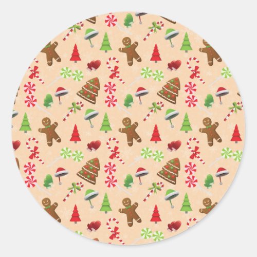 Gingerbread ManCandy and santa hat Classic Round Sticker