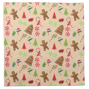 Gingerbread Man,Candy and santa hat Cloth Napkin