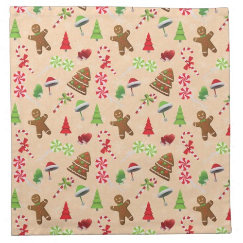 Gingerbread ManCandy and santa hat Cloth Napkin