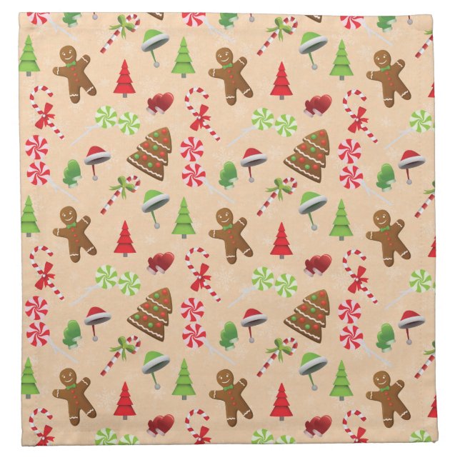 Gingerbread Man,Candy and santa hat Cloth Napkin (Front)