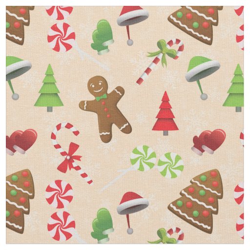 Gingerbread Man,Candy and  santa hat Fabric