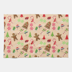 Gingerbread Man,Candy and santa hat Kitchen Towel
