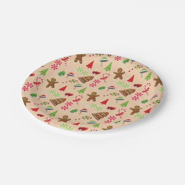 Gingerbread Man,Candy and santa hat Paper Plates (Angled)