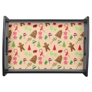 Gingerbread Man,Candy and santa hat Serving Tray