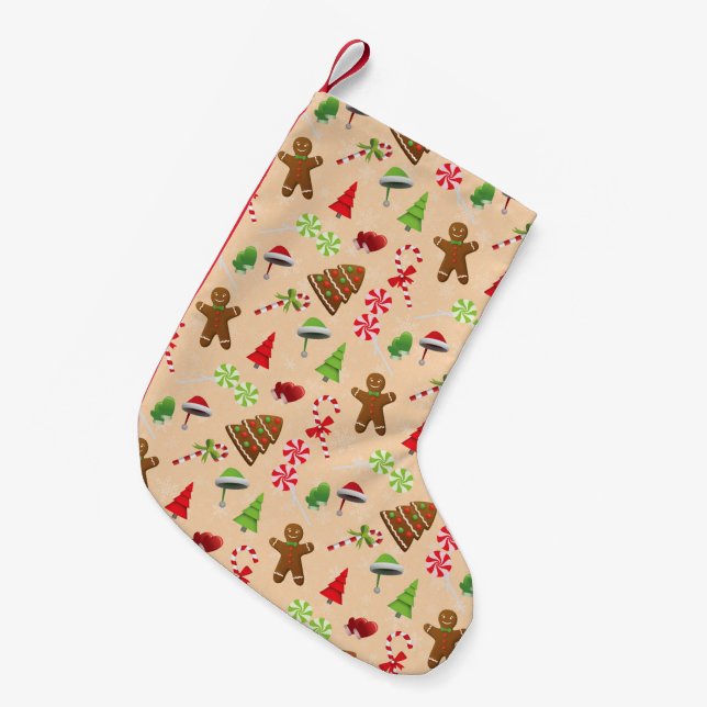 Gingerbread Man,Candy and santa hat Small Christmas Stocking (Front (Hanging))