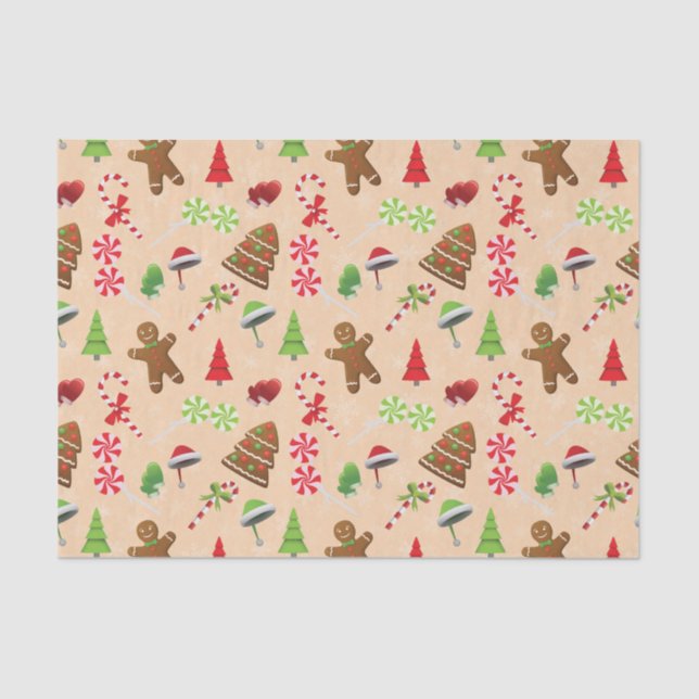 Gingerbread Man,Candy and santa hat Tissue Paper (Front)