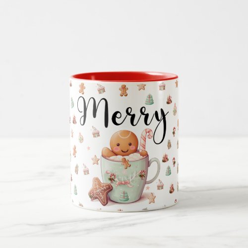 Gingerbread Man  Candy Cane Christmas Gift Two_Tone Coffee Mug