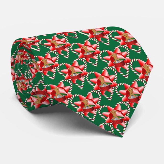 Gingerbread Man Candy Cane  Christmas Holiday    Neck Tie (Rolled)