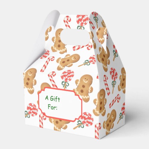 Gingerbread Man Candy Cane Christmas Pattern Favor Boxes