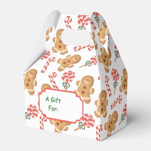 Gingerbread Man Candy Cane Christmas Pattern Favor Boxes (Front Side)