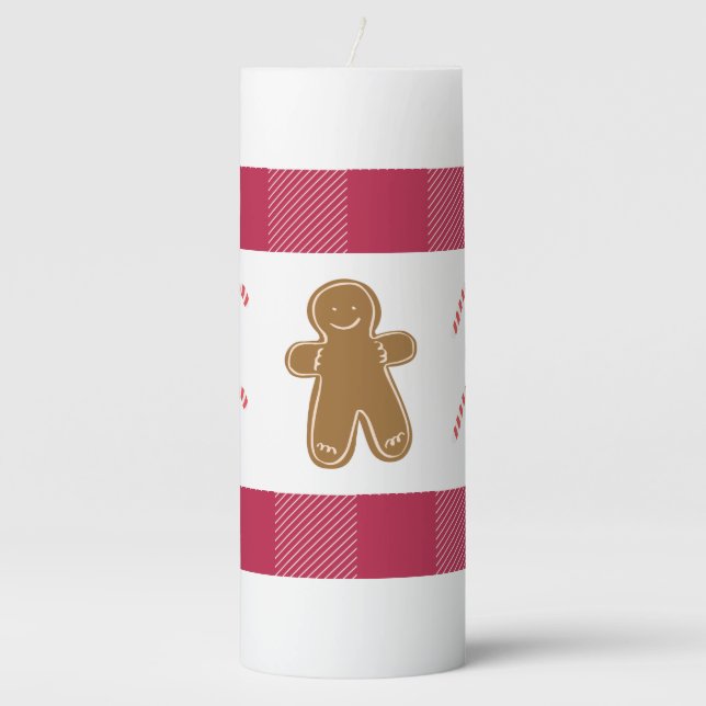 Gingerbread Man Candy Cane Holiday Christmas Pillar Candle (Front)