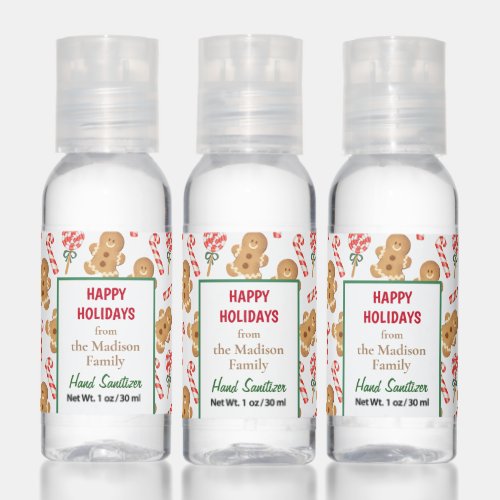Gingerbread Man Candy Cane Holiday Pattern Hand Sanitizer