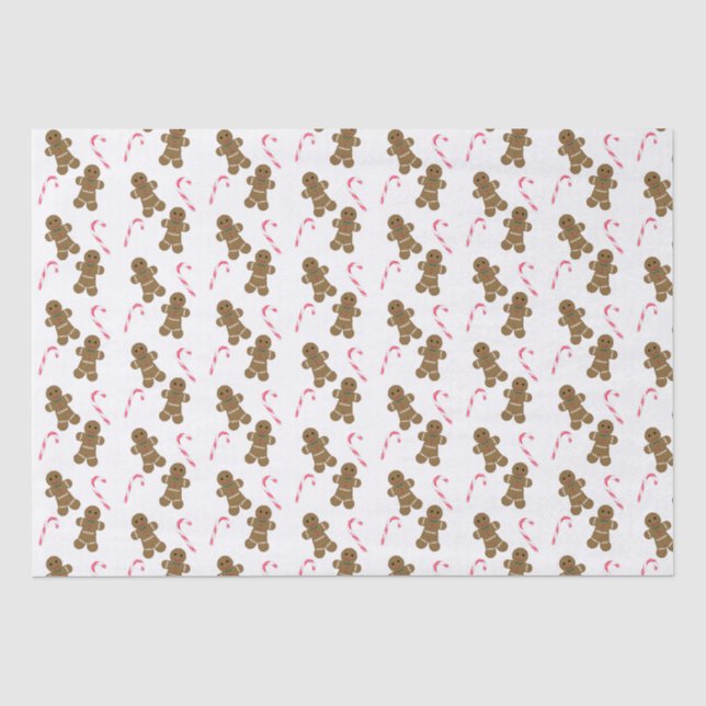 Gingerbread Man Candy Cane Holiday Tissue Paper (Front)