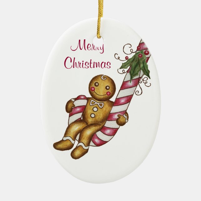 Gingerbread Man Candy Cane Ornament (Front)